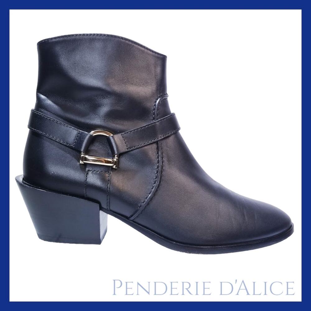 Tod's Tex leather harness heeled ankle boots size 37 black